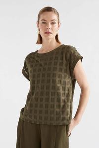 Elk Grid burnout top in olive green.