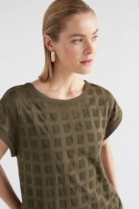 Elk Grid burnout top in olive green.