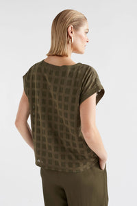 Elk Grid burnout top in olive green.