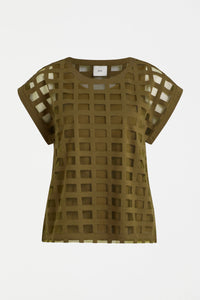 Elk Grid burnout top in olive green.