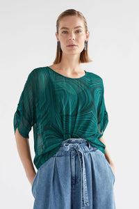 Elk Krava sheer top in viscose Malachite print.