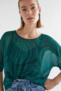 Elk Krava sheer top in viscose Malachite print.