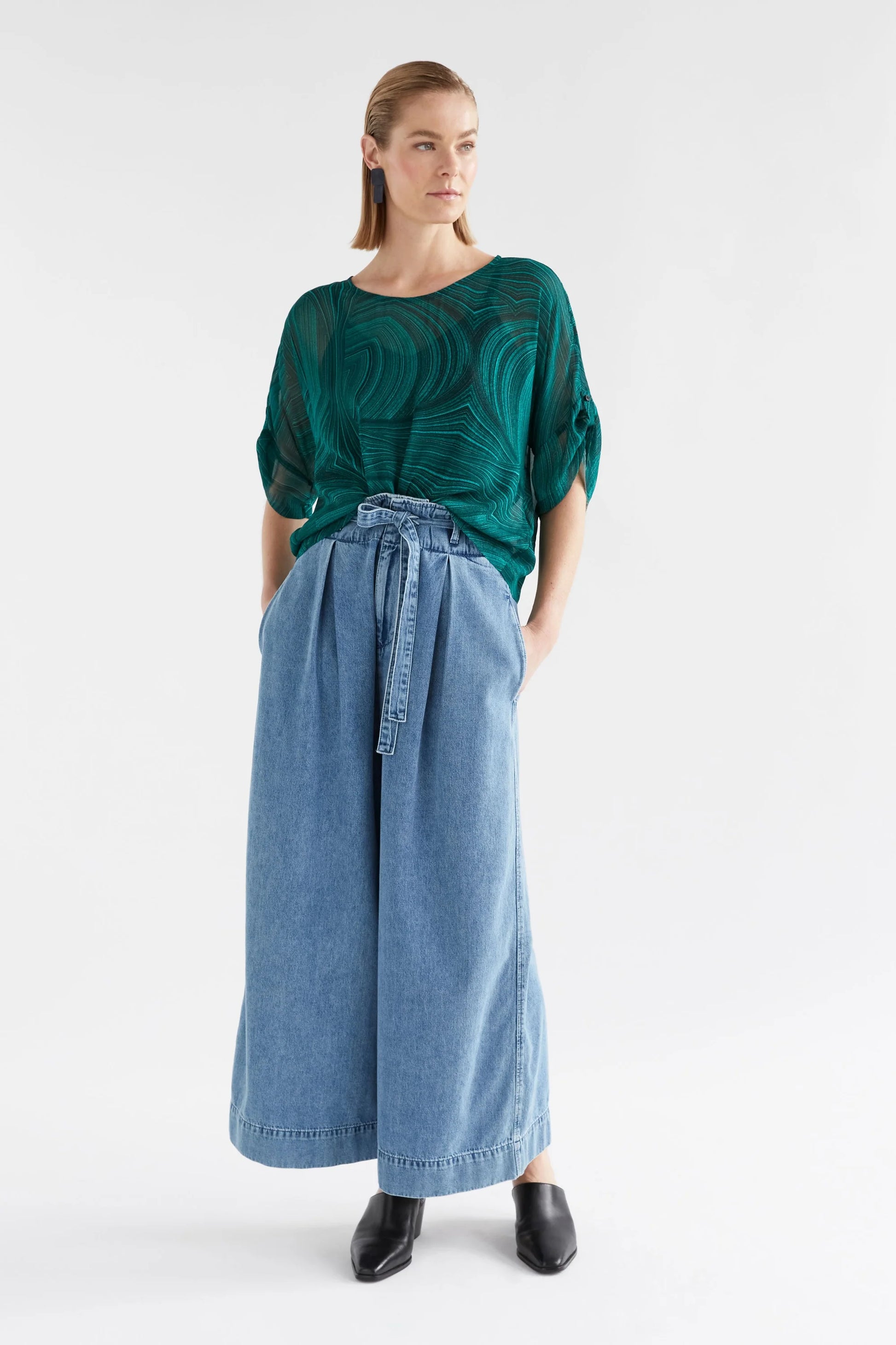 Elk Krava sheer top in viscose Malachite print.