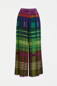 Ideell pant Elodi multicolour check print viscose wide leg with elastic waist.