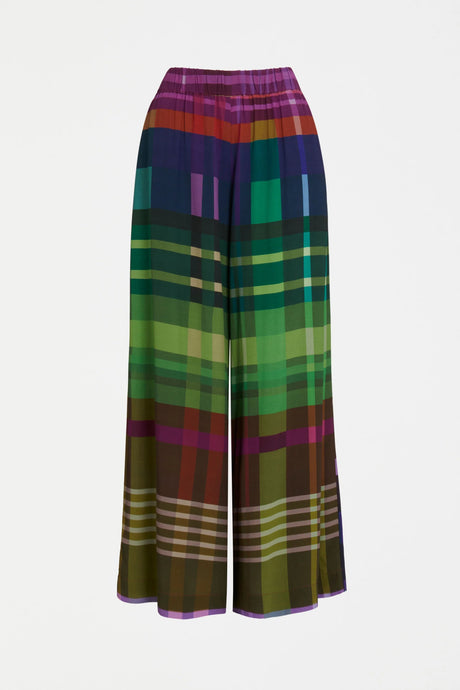 Ideell pant Elodi multicolour check print viscose wide leg with elastic waist.