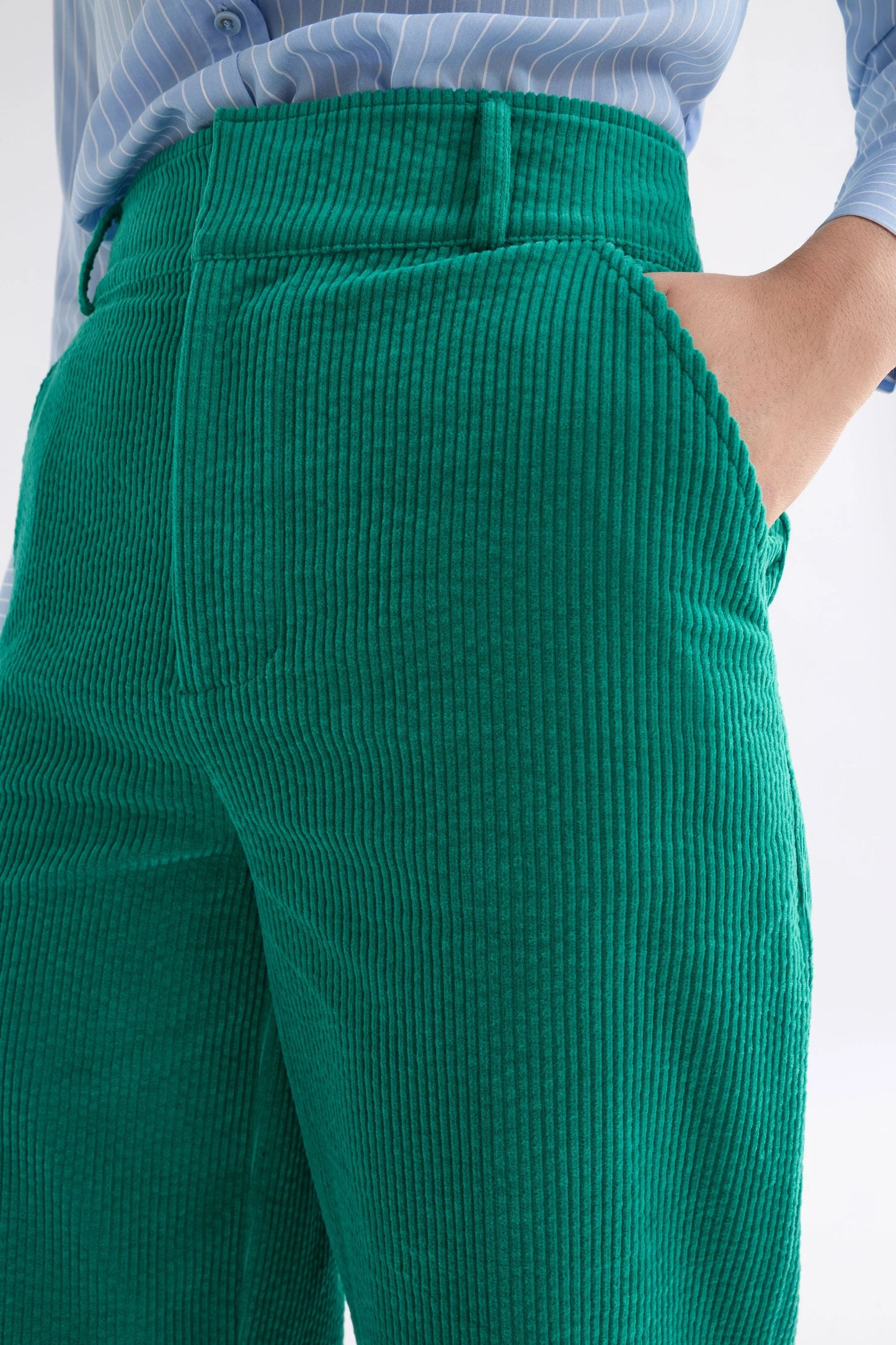 Elk Rhes organic cotton corduroy wide leg pants in island green.