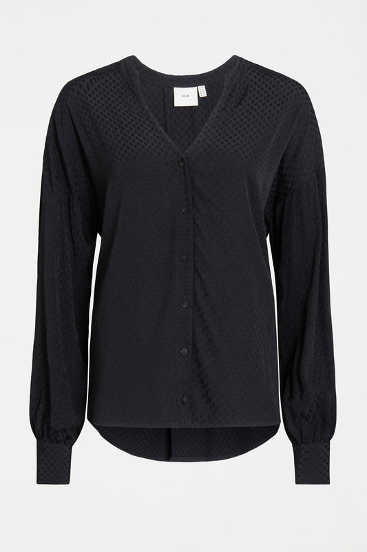 Elk Oben shirt in textured self spot black viscose.