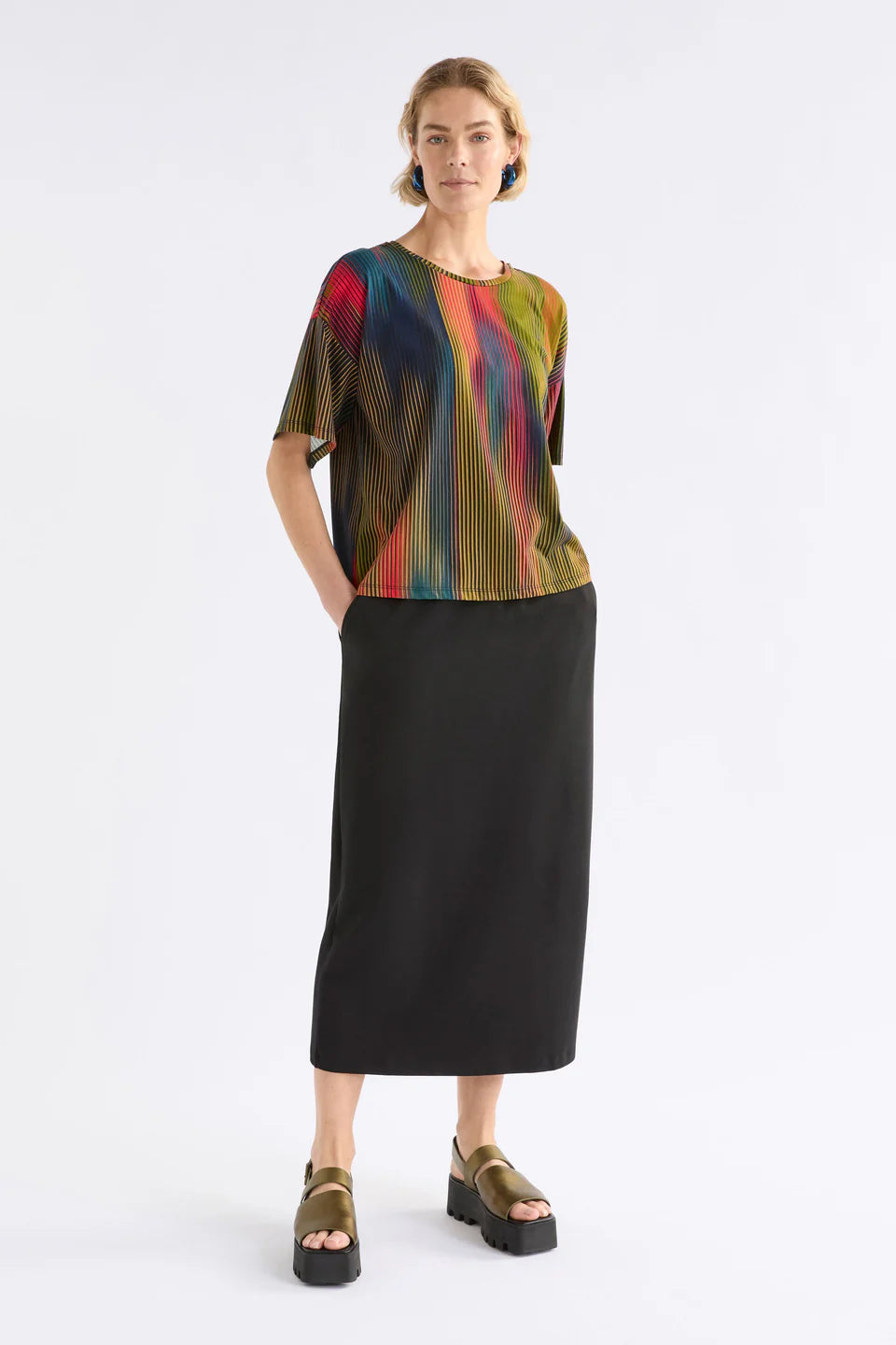 Elk Kyla multi-colour stripe organic cotton tshirt.