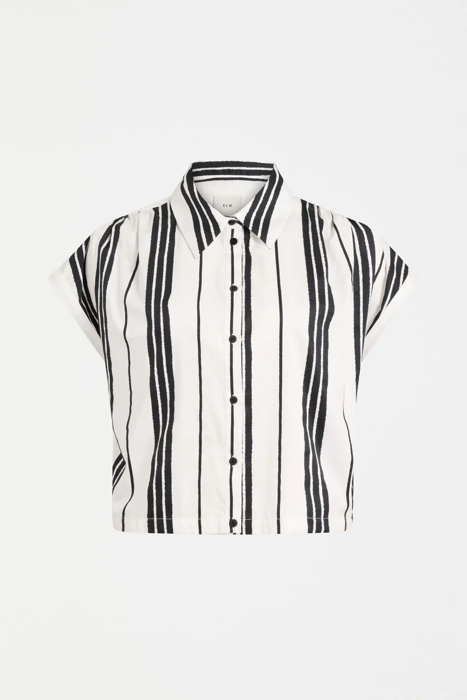 Elk organic cotton Fez shirt white with black stripes.