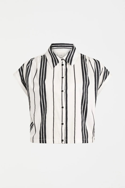 Elk organic cotton Fez shirt white with black stripes.