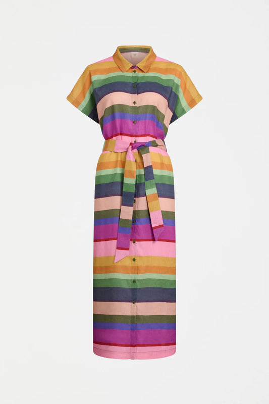 Elk Lysbro multicolour stripe print French linen shirt dress.