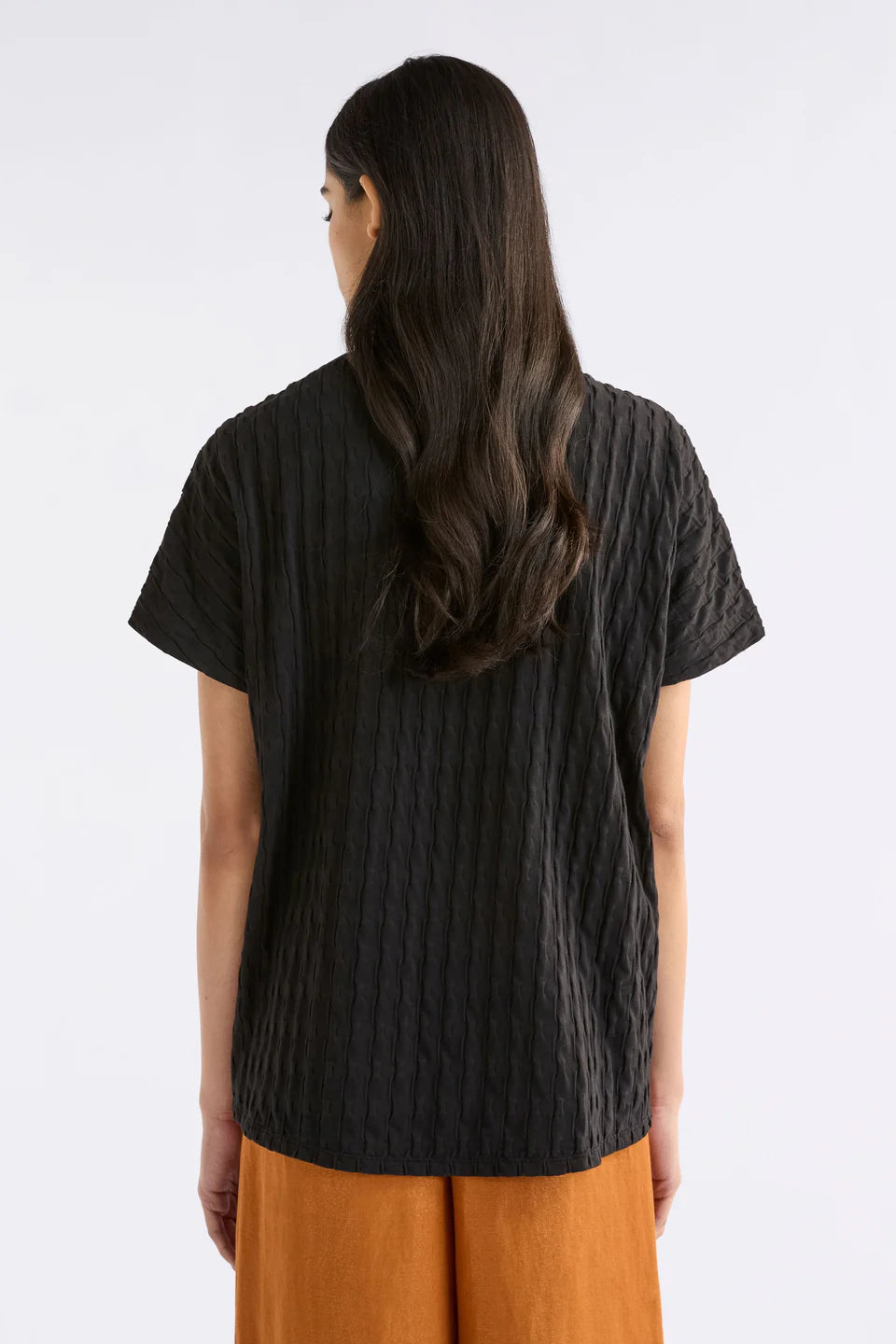 Elk Orta textured boxy cotton tshirt in black.