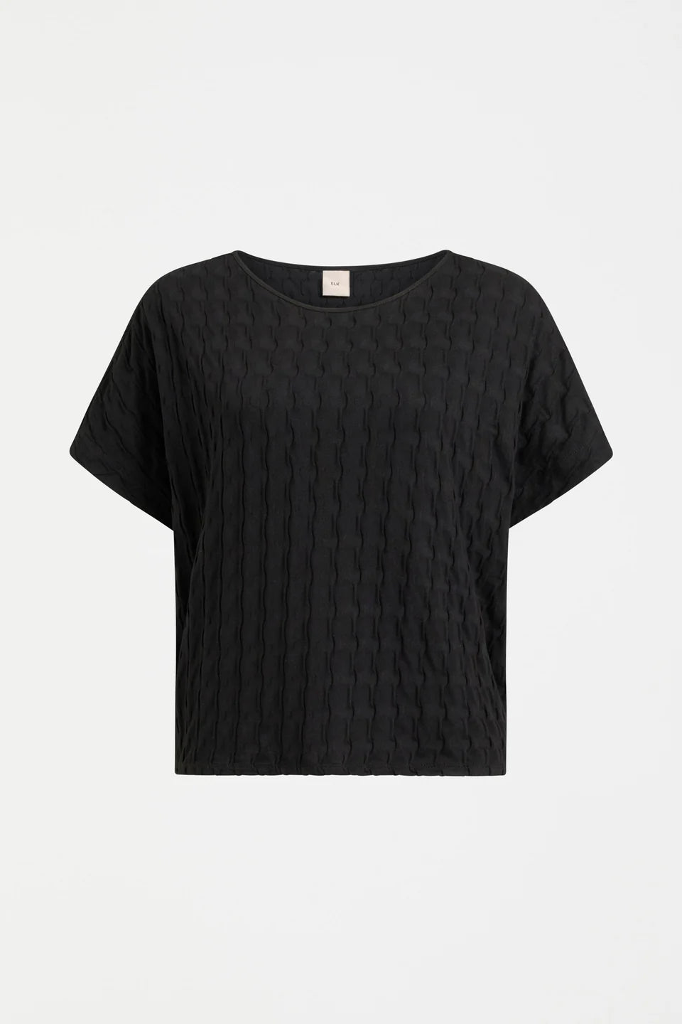 Elk Orta textured boxy cotton tshirt in black.