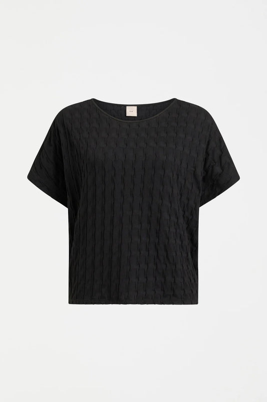 Elk Orta textured boxy cotton tshirt in black.