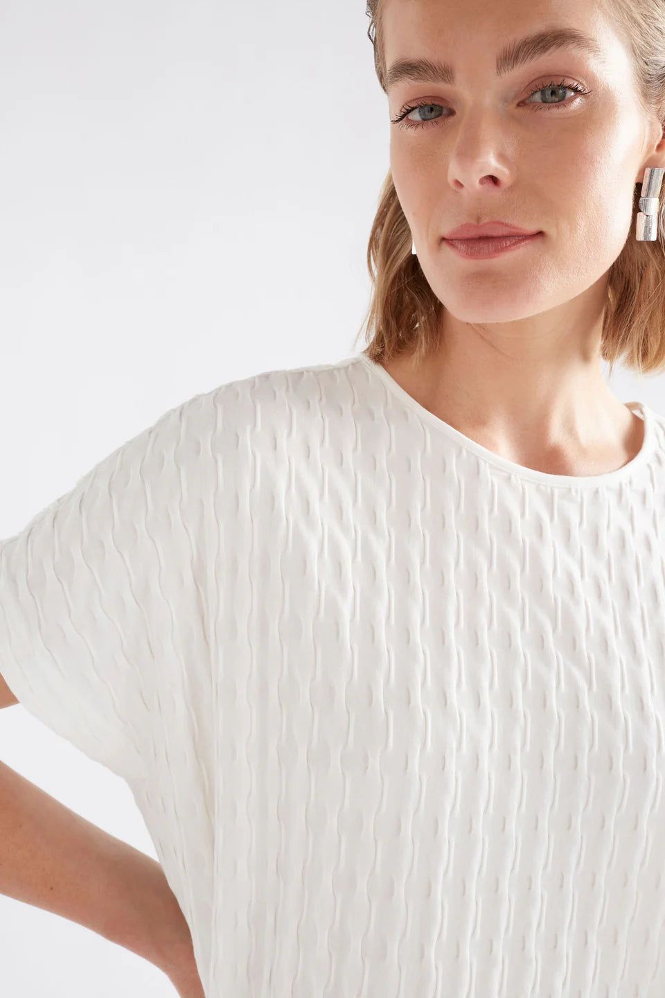 Elk Orta textured boxy cotton tshirt in white.