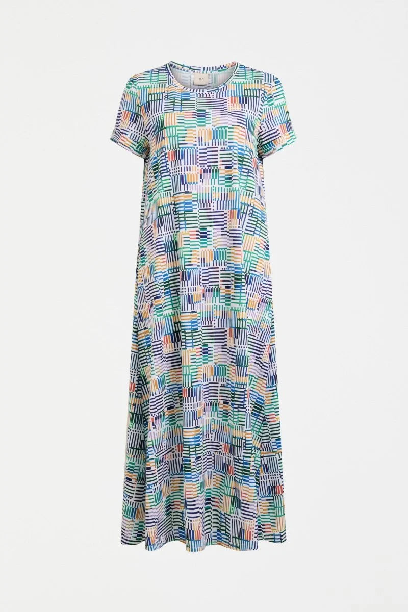Elk organic cotton jersey knit Haki dress in CHess print.