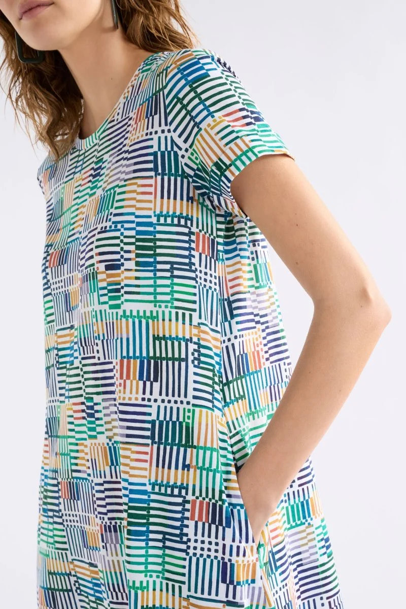 Elk organic cotton jersey knit Haki dress in CHess print.