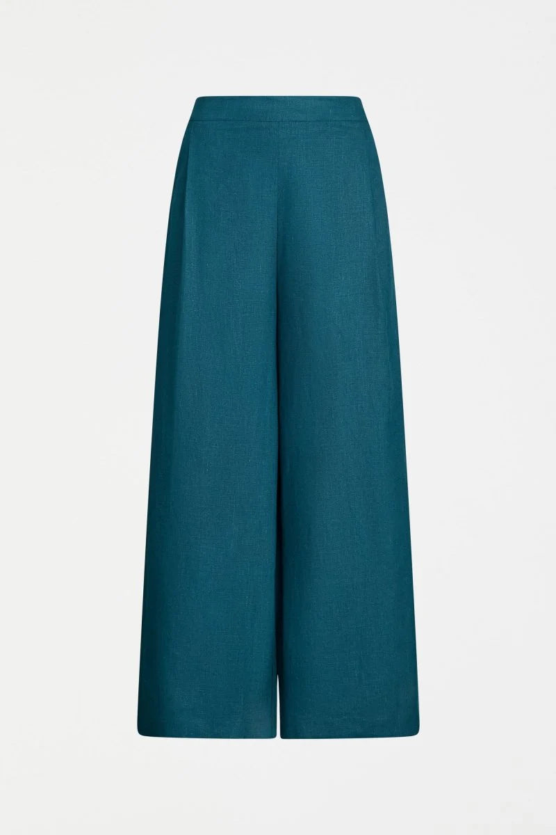 Elk Ilona pant French linen wide leg in teal peacock blue.