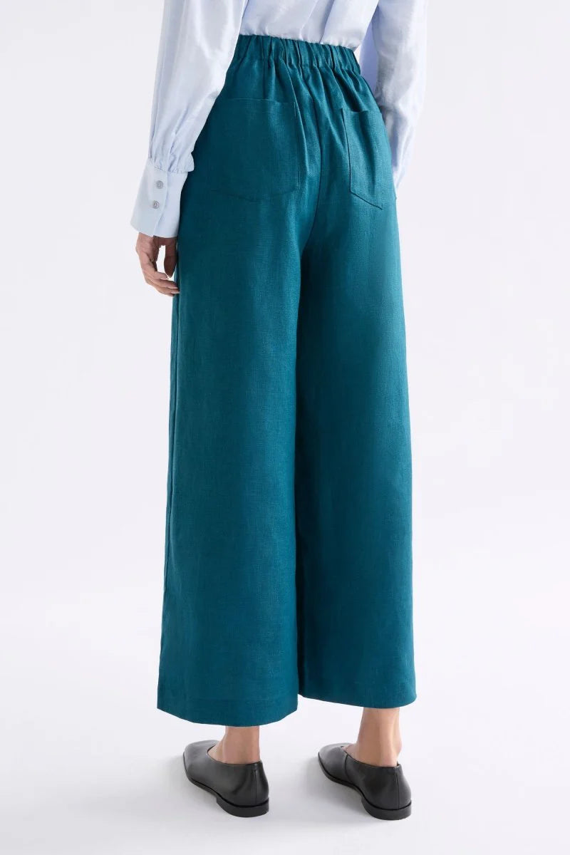 Elk Ilona pant French linen wide leg in teal peacock blue.