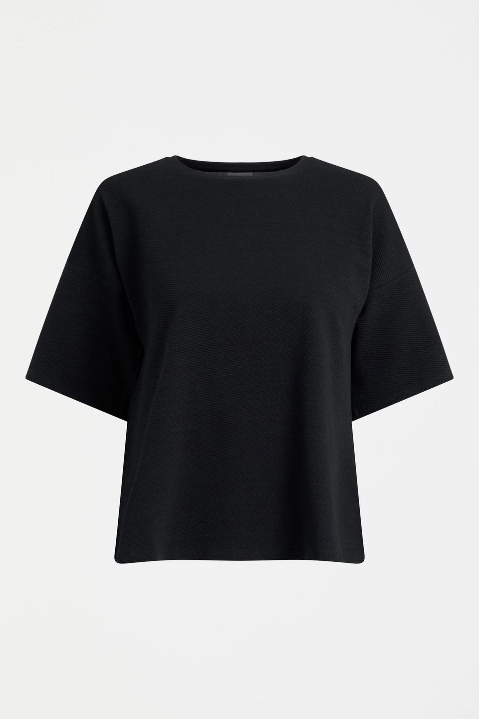 Elk Sanna Tee black short-sleeve crewneck top with a relaxed, oversized fit, in textured organic cotton jersey.