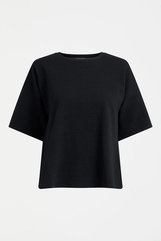 Elk Sanna Tee black short-sleeve crewneck top with a relaxed, oversized fit, in textured organic cotton jersey.