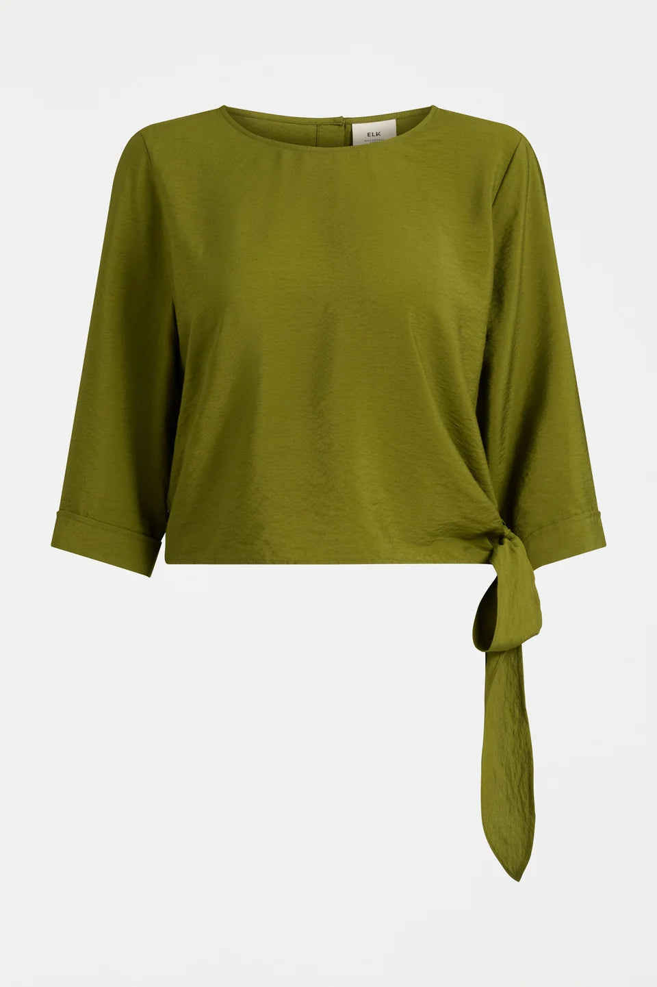 Elk Moss green blouse Rema top with a  side tie detail.