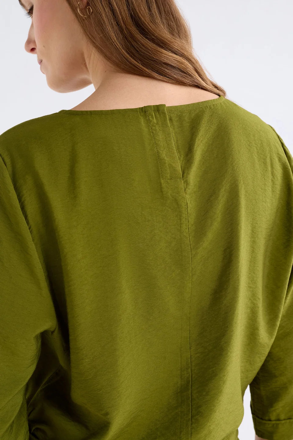 Elk Moss green blouse Rema top with a  side tie detail.