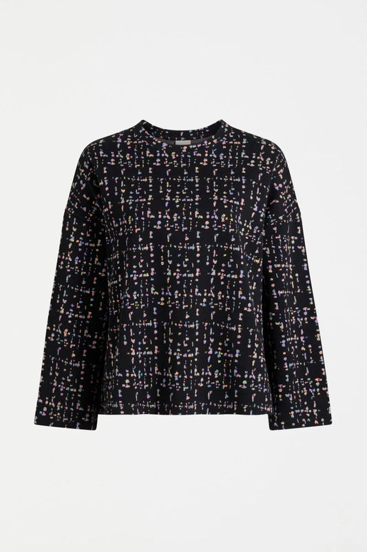Elk Mohr organic cotton jersey knit long sleeve top black with multi-colour fleck.