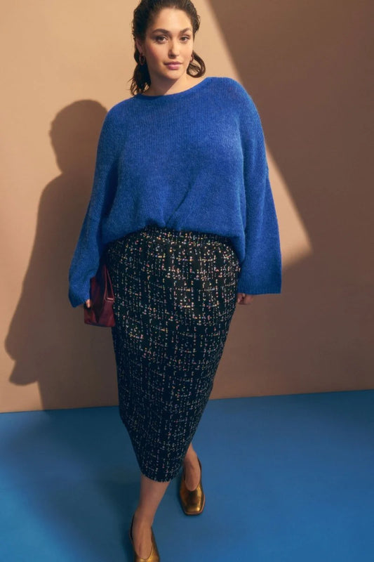 Elk organic cotton jersey knit Mohr skirt in black and multicoloured fleck.