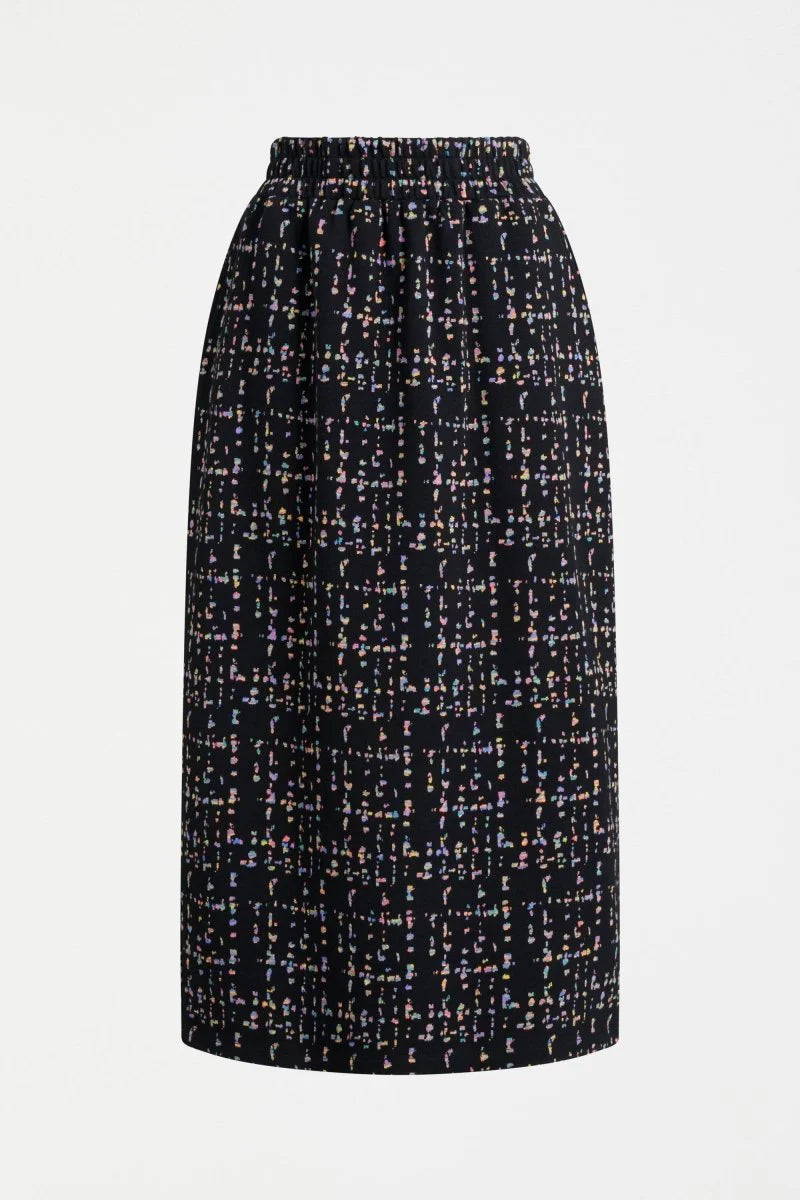 Elk organic cotton jersey knit Mohr skirt in black and multicoloured fleck.