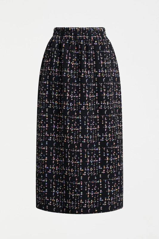 Elk organic cotton jersey knit Mohr skirt in black and multicoloured fleck.