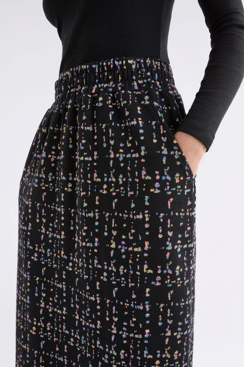 Elk organic cotton jersey knit Mohr skirt in black and multicoloured fleck.