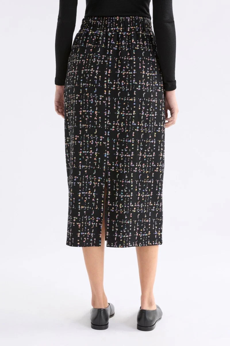 Elk organic cotton jersey knit Mohr skirt in black and multicoloured fleck.
