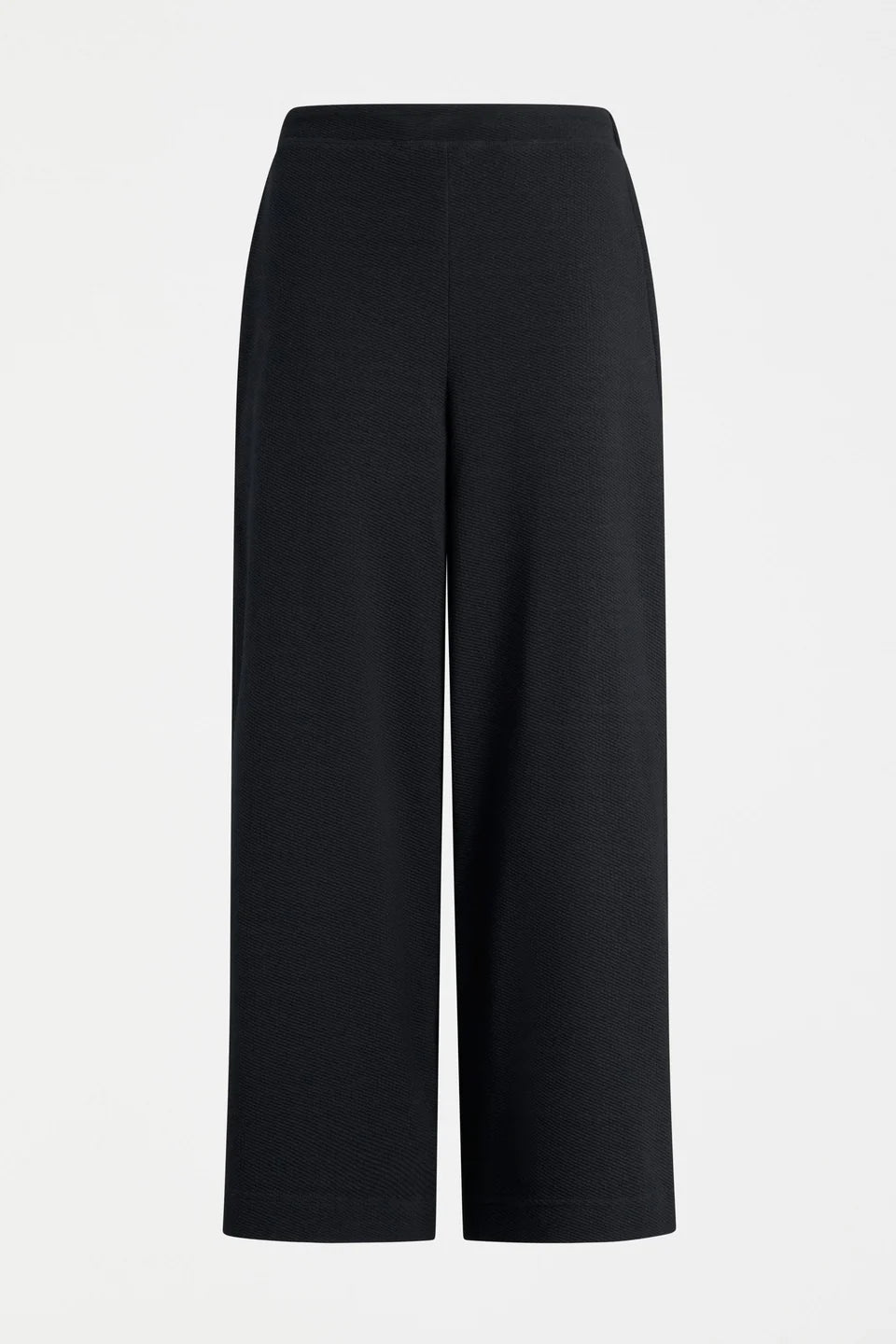 Elk Sanna pant, black wide-leg full length pants shown in textured organic cotton jersey.