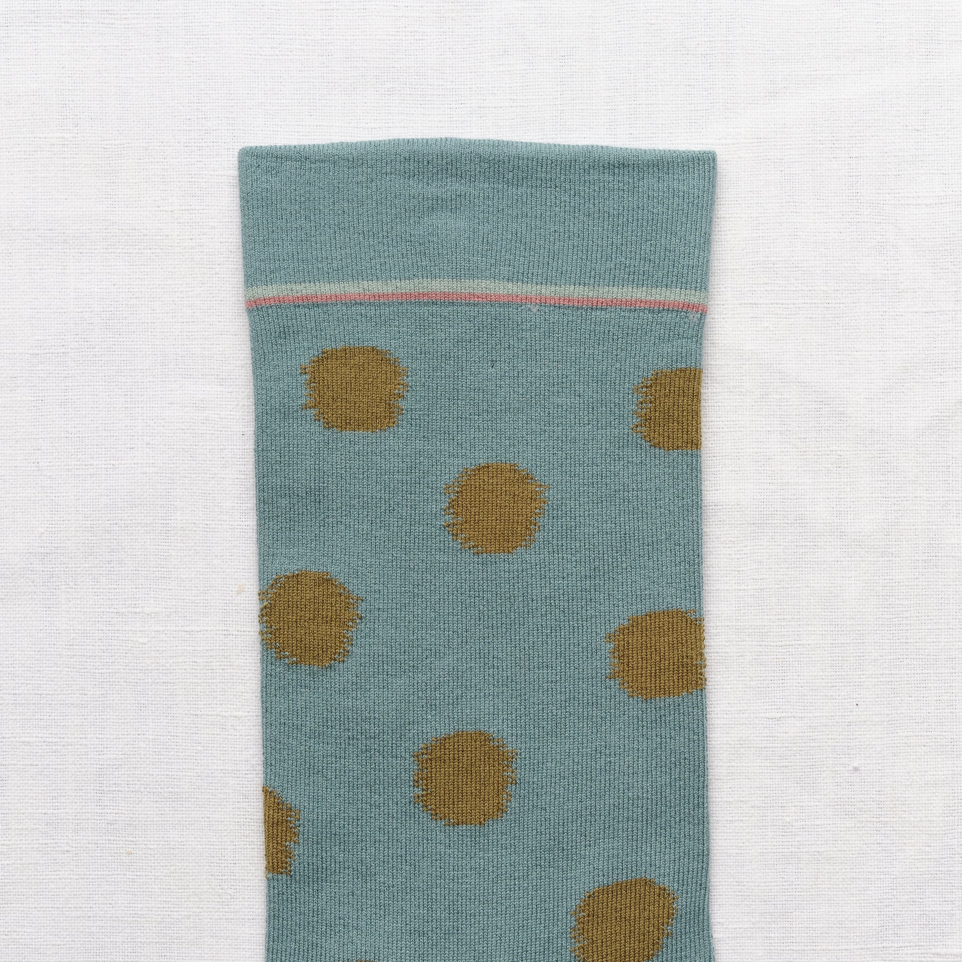 Bonne Maison made in France cotton socks polka dot absinthe khaki green on arctic blue.