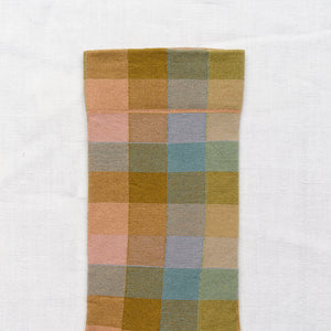 Bonne Maison made in france cotton socks, multico checks blue, olive and pink.
