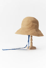 Load image into Gallery viewer, Parcnique Alma paper hat made in Japan PCNQ, natural with blue ribbon tie.