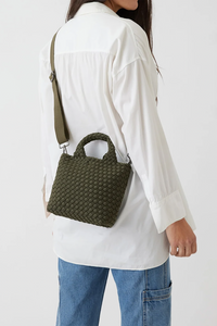 Andreina handwoven Lupe cross body bag in army green.