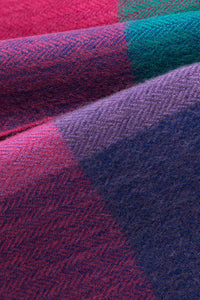 Avoca the Mill made in Ireland fine merino wool scarf in Jewel fields check print, aqua, pink, magenta, purple and blue.