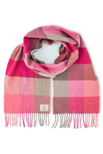 Load image into Gallery viewer, Avoca the Mill made in Ireland fine merino wool scarf in Pink fields, blanket check in shades of pink.