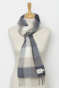 Avoca the Mill made in Ireland fine merino wool scarf in Rome check print, neutral tones.