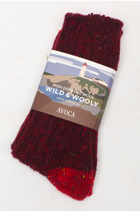 Made in Ireland Avoca the Mill wild and wooly Donegal wool socks in maroon red.