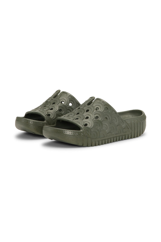 Ilse Jacobsen Birch EVA slide sandal in Army khaki.