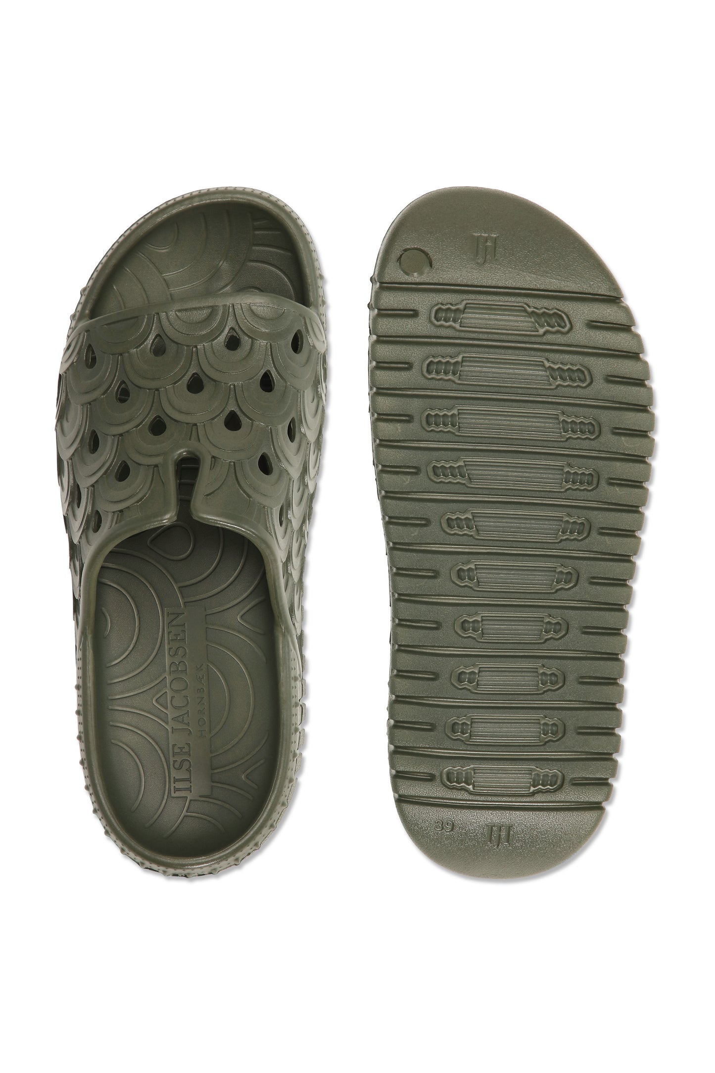 Ilse Jacobsen Birch EVA slide sandal in Army khaki.