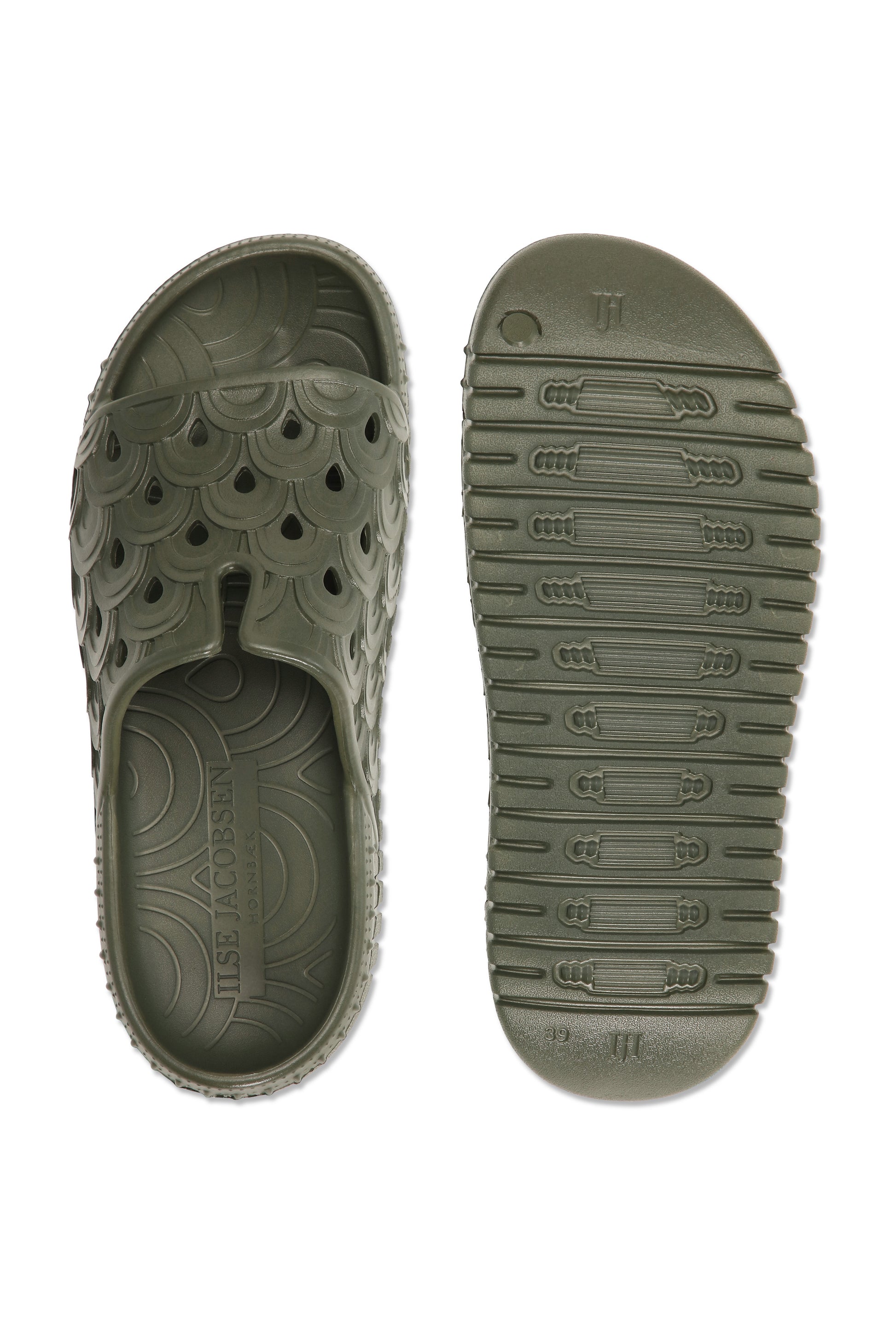 Ilse Jacobsen Birch EVA slide sandal in Army khaki.