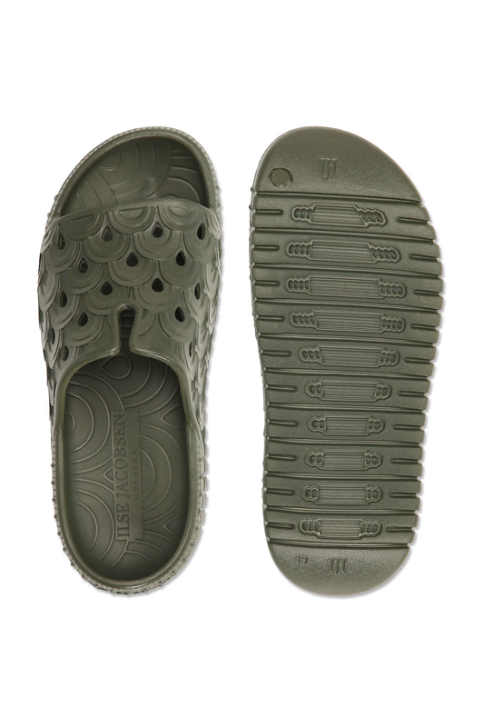 Ilse Jacobsen Birch EVA slide sandal in Army khaki.