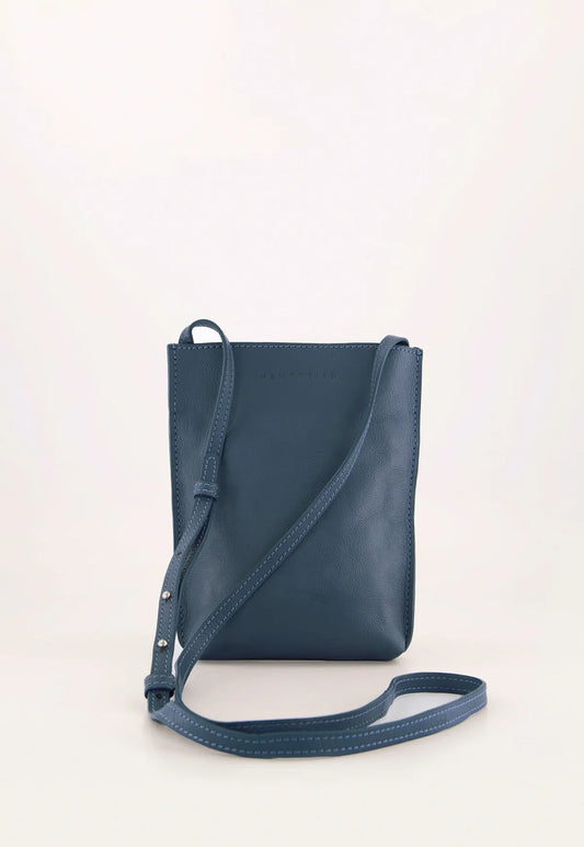Nancybird Louanne pouch in vegetable tanned leather cross body mineral blue.