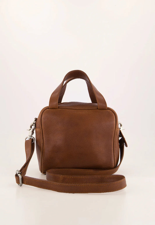 Nancybird Koren leather cross body or handbag in tobacco brown.