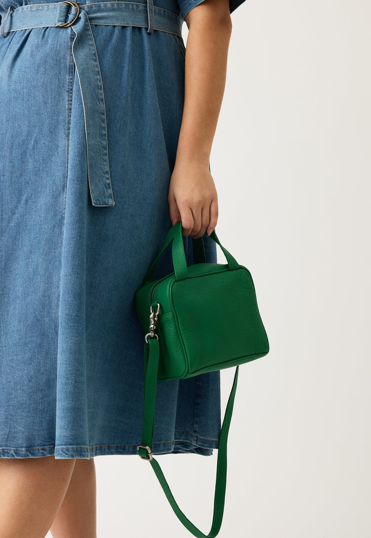 Nancybird Koren leather cross body or handbag in verdant green.