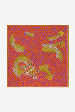 Load image into Gallery viewer, Inoui editions pure silk carre square mustard Dragon on fuchsia pink floral.